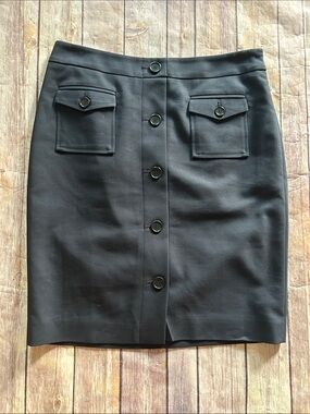 Ann Taylor Black Button-Front Pencil Skirt with Patch Pockets